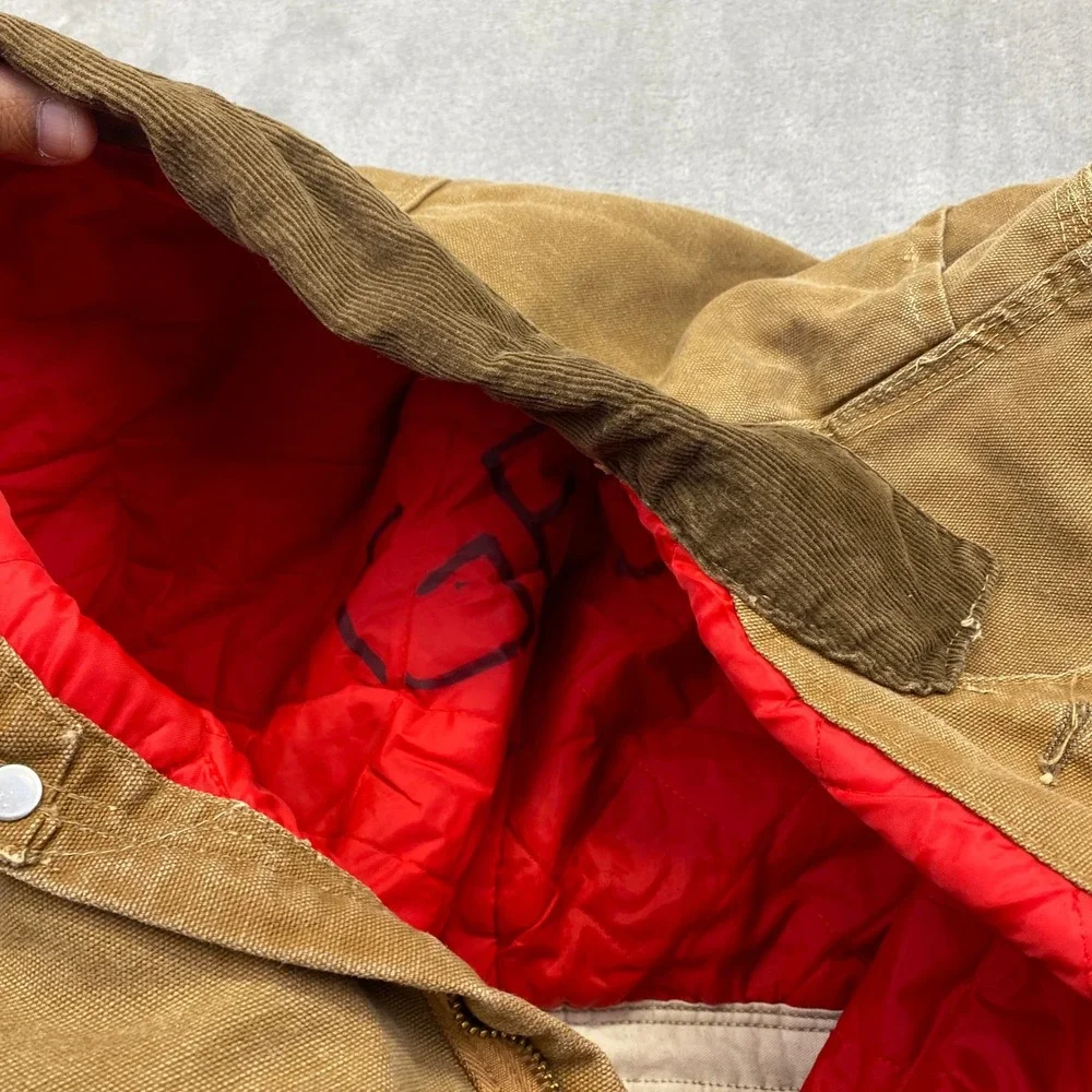 VTG Carhartt Duck Canvas Quilt Lined Coveralls Brown 44 S Distressed 9960Z Zip‎